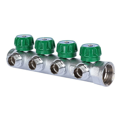 Коллектор распределительный STOUT SMB 6850 4 отвода ВР-НР 1"х1/2" DN 25 PN 16 с регулирующими клапанами