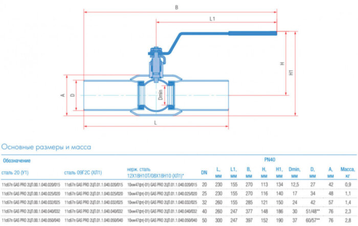 Кран шаровой Маршал 11с67п GAS PRO 2ЦП.00.1 DN 20/15 PN 40 стандартнопроходной под приварку