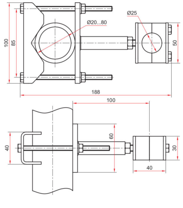 Кронштейн для крепления к трубе с переходником Росма Дкорп=160мм Ду20-Ду80 УТ-00053976