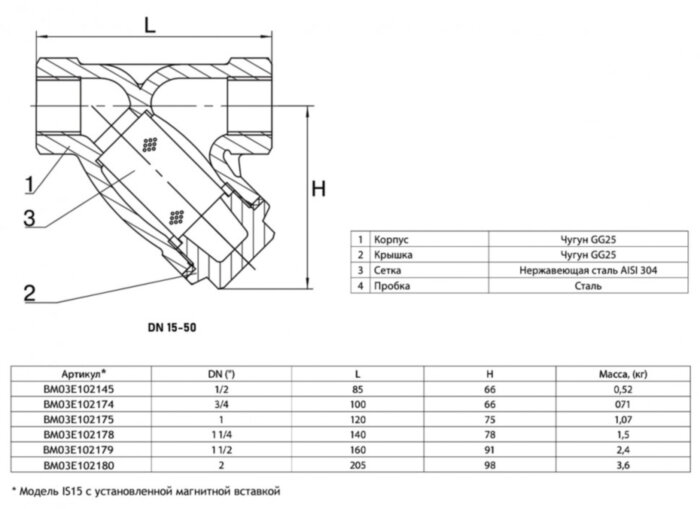 Фильтр сетчатый ADL IS15M DN 32 PN 16 чугунный резьбовой BM03E102178