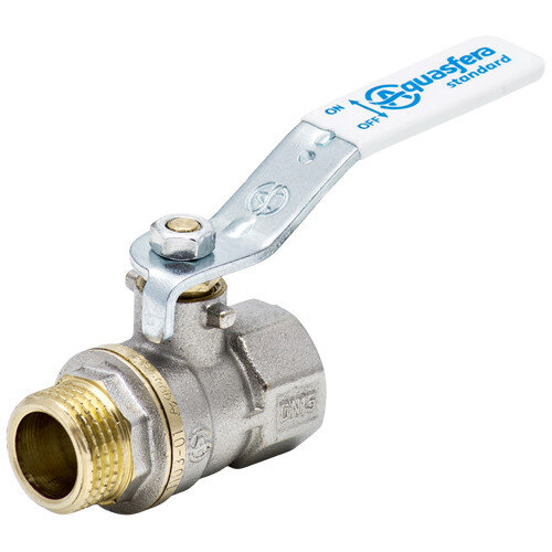Кран шаровой латунный Aquasfera Standard 1103 DN 15 PN 40 резьба - 1/2'', покрытие - никель, неполнопроходной резьбовой ВР-НР, ручка-рычаг белая 1103-01