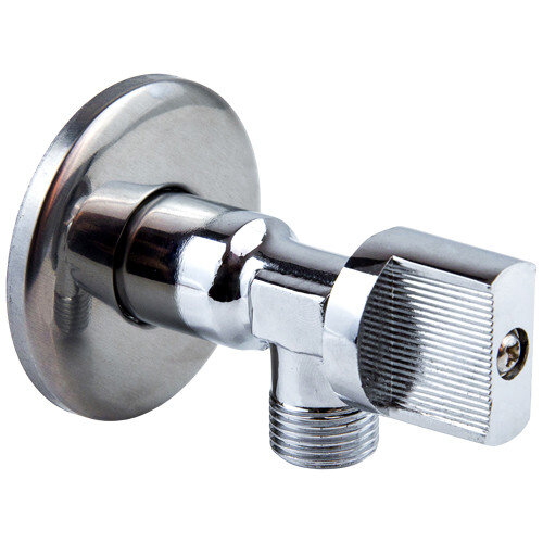 Кран шаровой угловой латунный для бытовых приборов Aquasfera 1043 DN 15 PN 10 резьба - 1/2'', покрытие - хром, неполнопроходной резьбовой НР-НР, с отражателем, ручка-бабочка хромированная 1043-02