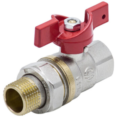 Кран шаровой латунный Aquasfera EURO 1007 DN 15 PN 40 резьба - 1/2'', покрытие - никель, полнопроходной резьбовой ВР-НР с американкой, ручка-бабочка красная 1007-01