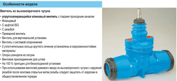 Вентиль для домового ввода Hawle 2600 DN 2"/D63 чугун с муфтами ISO для ПЭ труб