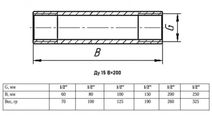 Бочонок VALFEX VF.652 НР 1/2" Ду 15 Ру 40 B=200 никелированный латунный