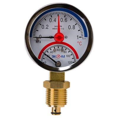 Термоманометр ЭКОМЕРА МД04-63 Ду 63 мм Ру 0-1 МПа Т 0-120C 1/4'' с переходником на 1/2''