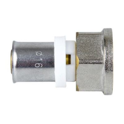 Соединитель латунный Aquasfera 8002 DN 16.4х20 PN 16 резьба - 3/4'', покрытие - никель, резьбовой ВР/пресс, 8002-02