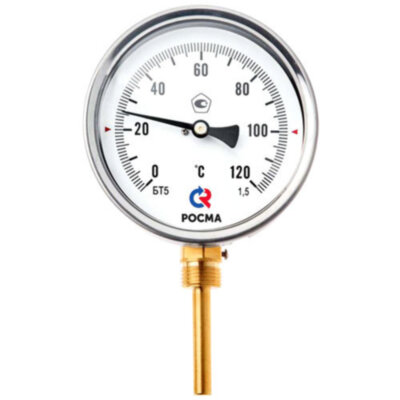 Термометр РОСМА БТ-32.211-150 Дкорп=63мм 2,5 МПа кл. 2,5 G1/2" Tраб = 0...+100°C биметаллический радиальный 00000035512