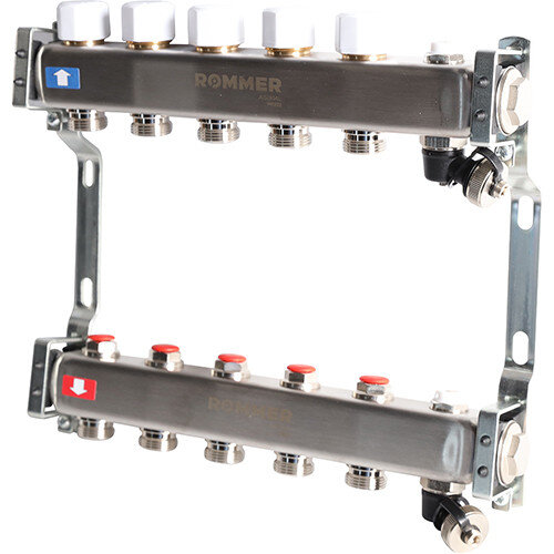 Коллектор ROMMER без расходомеров с клапаном вып. воздуха и сливом 5 выходов
