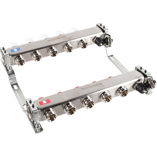 Коллектор ROMMER без расходомеров с клапаном вып. воздуха и сливом 5 выходов