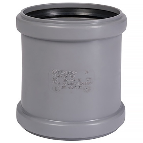 Муфта двойная PP-H Ostendorf HT HTMM DN 50 двухраструбная, цвет серый 1