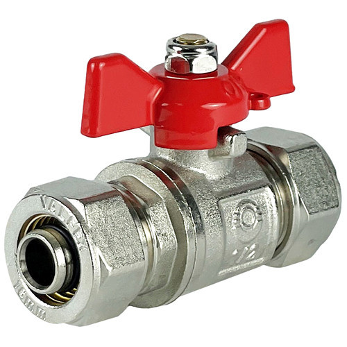 Кран шаровой обжимной VALFEX VF.343.NB Ду 16х16 Ру 25 никелированный латунный, ручка-бабочка