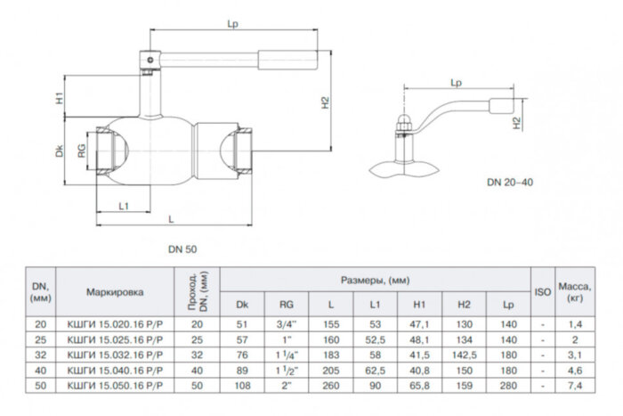 Кран шаровой БИВАЛ КШГИ 15 DN 40 PN 16 Р/Р