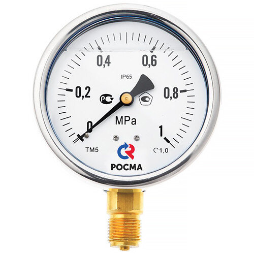 Мановакуумметр РОСМА ТМВ-520Р.00 (-0,1...1,5 МПа) Дкорп=100мм кл. 1,0 G1/2" виброустойчивый (готовый к гидрозаполнению) радиальный 00000028222