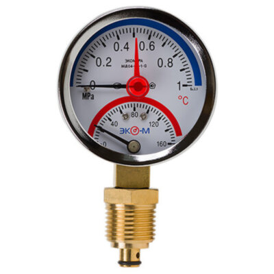 Термоманометр ЭКОМЕРА МД04-63 Ду 63 мм Ру 0-1 МПа Т 0-160C 1/4'' с переходником на 1/2''