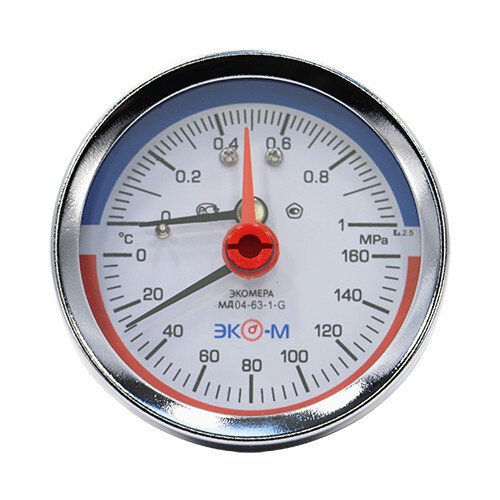 Термоманометр ЭКОМЕРА МД04-63 Ду 63 мм Ру 0-1 МПа Т 0-160C 1/4'' с переходником на 1/2''