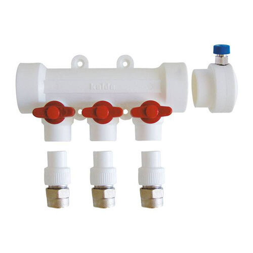 Коллектор распределительный Kalde 3272-mnr-400820 8 отводов DN 40 PN 25 с шаровыми кранами красная рукоятка воздухоотводчик