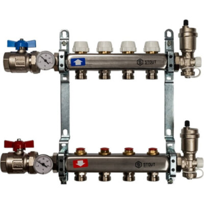 Коллектор STOUT в сборе без расходомеров 4 выхода