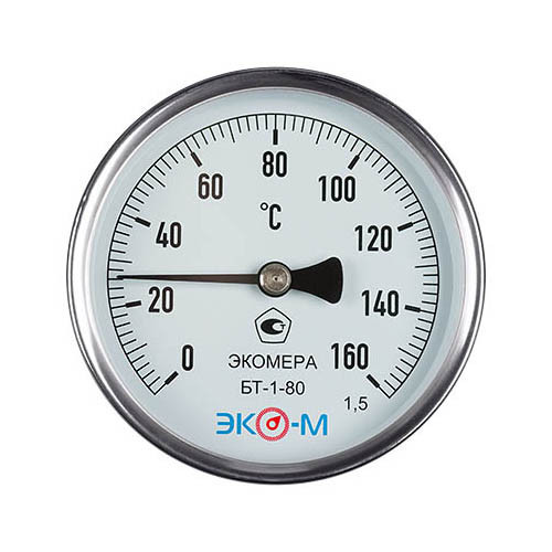 Термометр биметаллический ЭКОМЕРА БТ-1 Ду 80, Т 0-160C, L=40 1