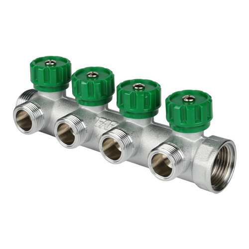 Коллектор распределительный FAR FK 3824 4 отвода ВР-НР 1"х3/4" DN 25 PN 16 с регулирующими клапанами
