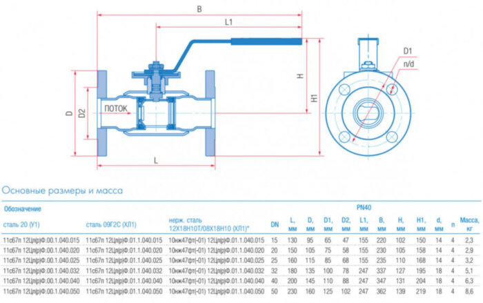 Кран шаровой регулирующий Маршал 10нж47фт-01 12ЦлФ.01.1 DN 40 PN 40 полнопроходной фланцевый