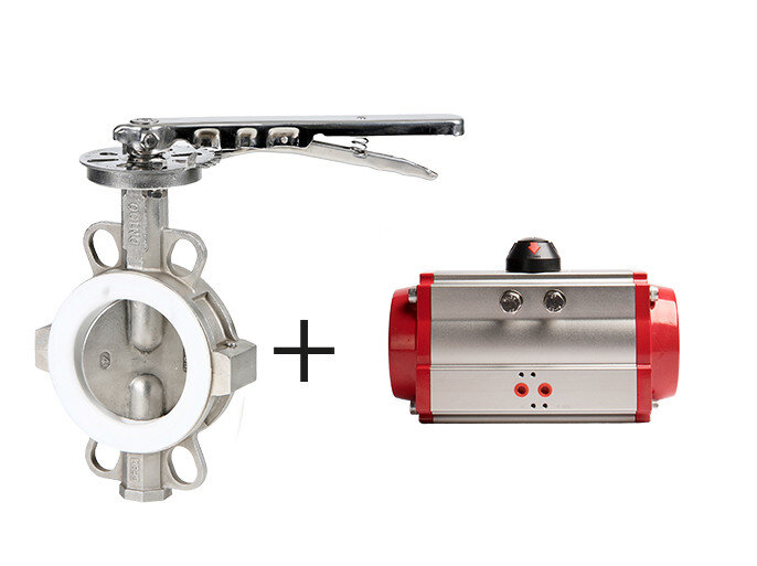 Затвор дисковый поворотный нержавеющий Genebre 2104 Ду125 Ру10 межфланцевый с пневмоприводом c возвратной пружиной РАШВОРК 930-SR