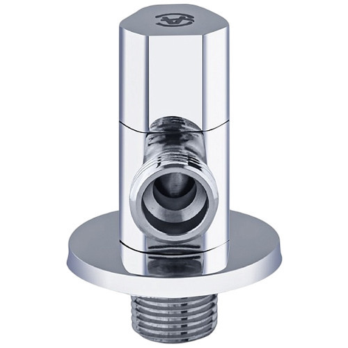 Клапан (вентиль) угловой для бытовых приборов латунный Aquasfera 1079 DN 15 PN 10 резьба - 1/2"х1/2", покрытие - хром, с отражателем, резьбовой НР-НР, маховик хромированный, 1079-01 4