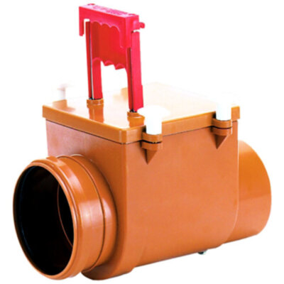 Механический канализационный затвор с фиксатором HL710.1 DN110 с монтажным люком, горизонтальный выпуск