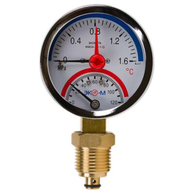 Термоманометр ЭКОМЕРА МД04-63 Ду 63 мм Ру 0-1,6 МПа Т 0-120C 1/4'' с переходником на 1/2''