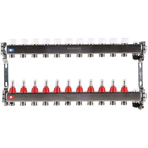 Коллектор ROMMER с расходомерами с клапаном вып. воздуха и сливом 11 выходов