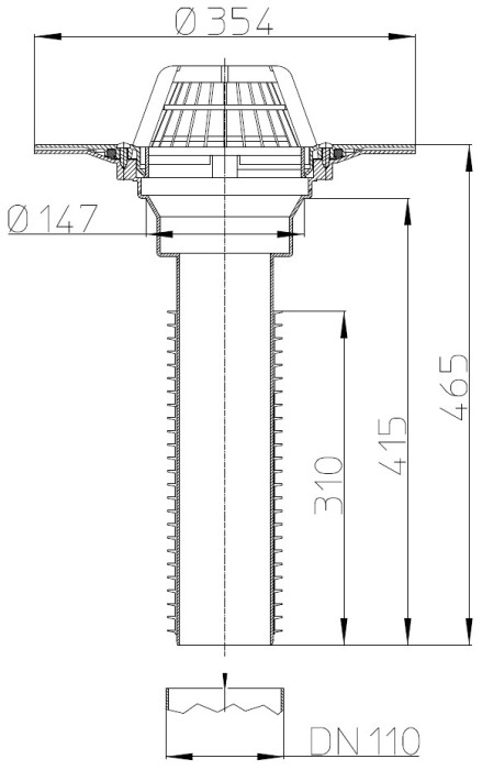 Корпус кровельной воронки HL69P/1-K DN110 вертикальный выпуск, плоский фланец ПВХ
