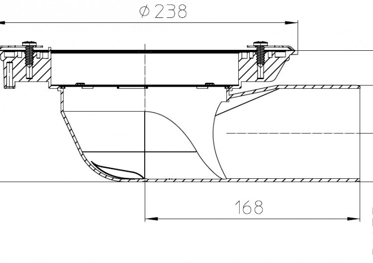 Корпус трапа HL5100TK DN75 горизонтальный выпуск, фланец, монтажная заглушка, фиксаторы 2