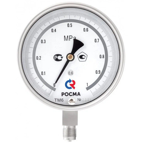 Манометр РОСМА ТМ-621РМТИ.00 (0…60 MПa) Дкорп=150мм кл. 0,6 M20x1,5 ЗП коррозионностойкий виброустойчивый радиальный УТ-00051366 1