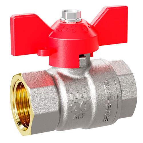 Кран шаровой латунный LD Pride 47.15.В-В.Б Ду 15 Ру 40 резьба (ВР-ВР) 1/2", никелированный с красной бабочкой, неполнопроходный