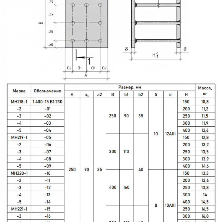 Закладная деталь МН 221-2 для железобетонных конструкций 1.400-15.В1.230-16 2