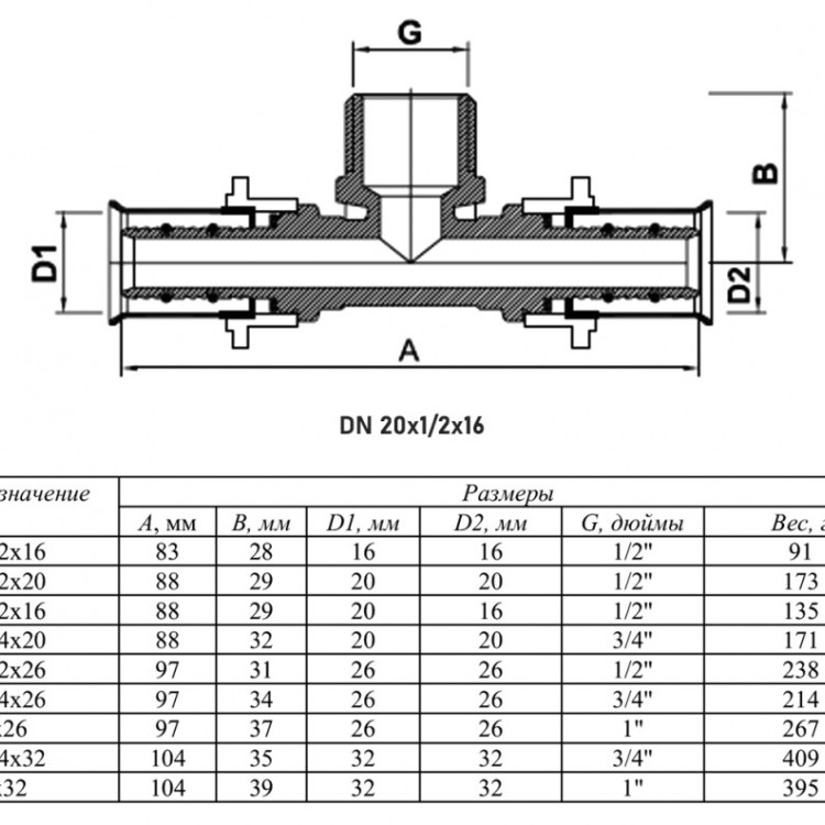 Тройник переходной VALTEC VTm.233 НР 1/2" DN 20x15x16 PN 10 латунный никелированный 2