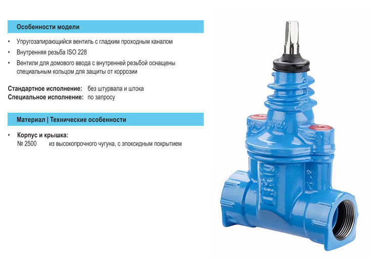 Вентиль для домового ввода Hawle 2500 DN 1 1/4" с внутренней резьбой 3