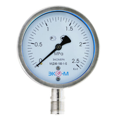 Манометр (вакуумметр) ЭКОМЕРА МД90 Ду 100 мм Ру 0-2,5 МПа гидрозаполненный коррозионностойкий