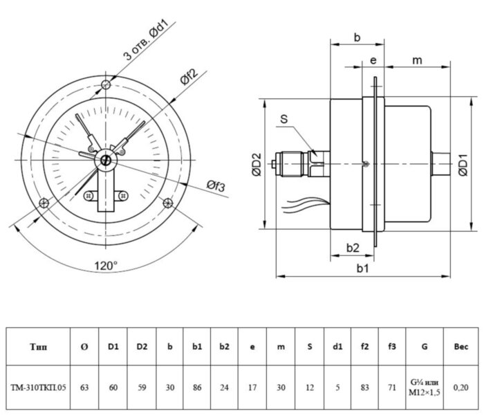 Манометр РОСМА ТМ-310ТКП.05 (0...6 МПа) Дкорп=63мм кл. 2,5 G1/4" общетехнический с ЭКП и передним фланцем, осевой 00000031433