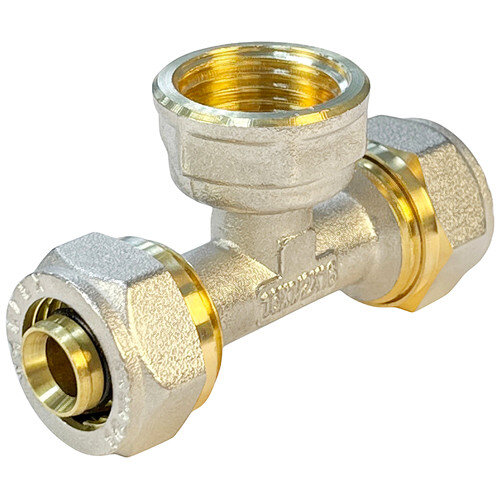 Тройник обжимной VALFEX VF.332.N ВР 1 1/4" Ду 32 Ру 25 переход на внутреннюю резьбу, никелированный латунный