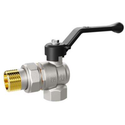 Кран шаровой латунный LD Pride 47.15.В-ГШ.У.Р Ду 15 Ру 40 резьба (ВР-НР) 1/2", никелированный угловой с красным рычагом, неполнопроходный