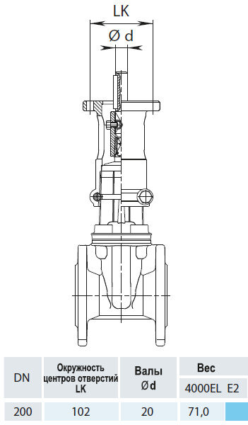 Задвижка HAWLE 4000ELE2 DN 200 PN 10 фланцевая клиновая чугунная с переходником для э/привода с обрезиненным клином