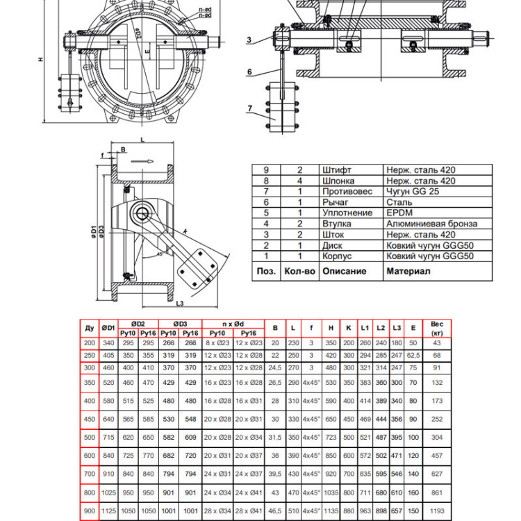 Клапан Tecofi CP4243 DN 200 PN 16 обратный поворотный фланцевый с противовесом 2