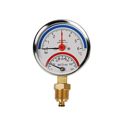 Термоманометр ЭКОМЕРА МД04-63 Ду 63 мм Ру 0-6 бар Т 0-120C 1/4'' с переходником на 1/2''