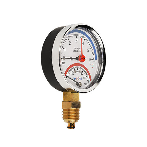 Термоманометр ЭКОМЕРА МД04-63 Ду 63 мм Ру 0-6 бар Т 0-120C 1/4'' с переходником на 1/2''