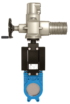 Задвижка шиберная VALSTOK VA-013-01-AUMA-N Ду 350 Ру 6 с электроприводом AUMA SA 380В односторонняя чугунная межфланцевая
