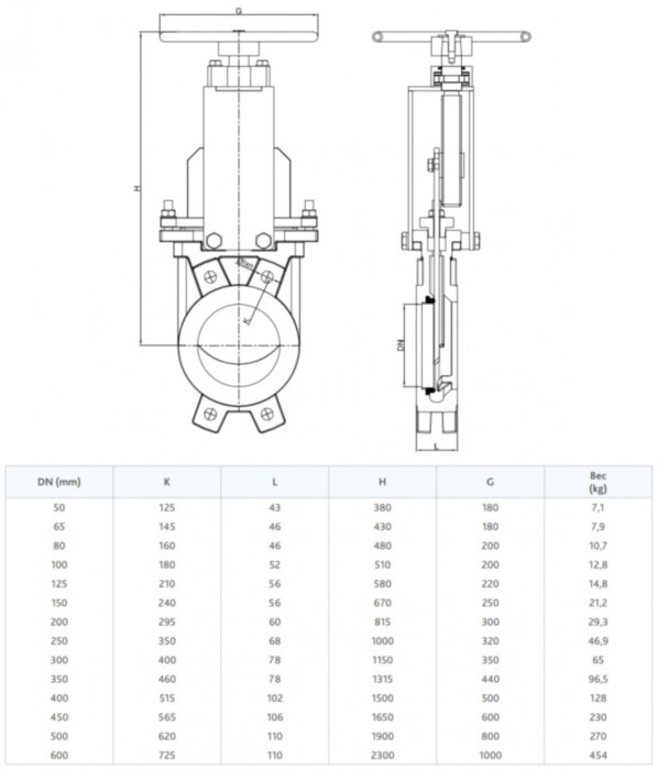 Задвижка межфланцевая FAF 6500P DN 400 PN 10 шиберная ножевая с пневмоприводом