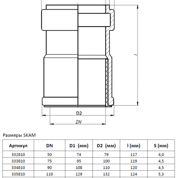 Муфта насадная PP-MD Ostendorf Skolan Safe SKAM DN 200 (переход на металл) 2