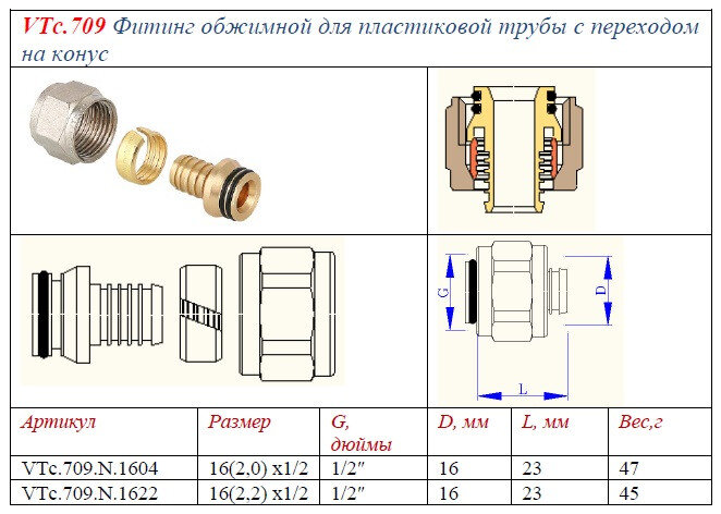 Обжимной соединитель VALTEC 1/2" для полиэтиленовой трубы VTc.709.N.1622