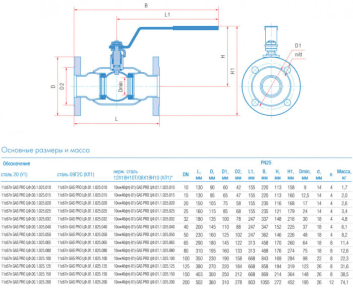 Кран шаровой Маршал 11с67п GAS PRO ЦФ.00.1 DN 10 PN 25 полнопроходной фланцевый
